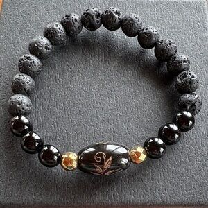 Obsidian, Lava stone & Hematite gemstone bracelet